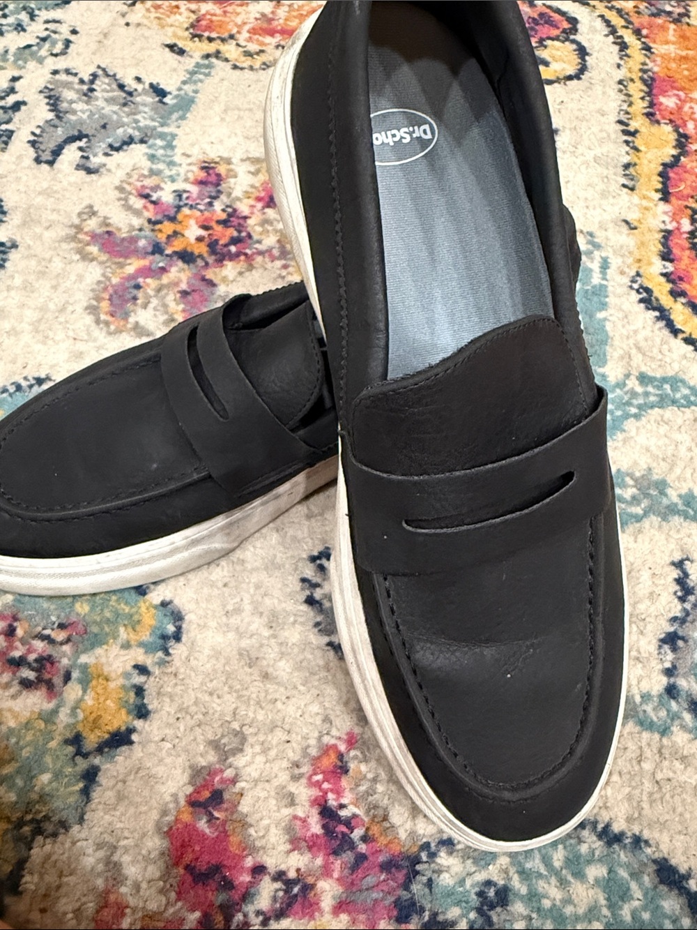 Dr. Scholl's Men's Black Slip-On Loafers with White Sole